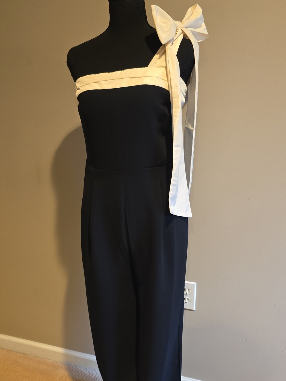 LOFT Black Strapless Jumpsuit with Cream Sash